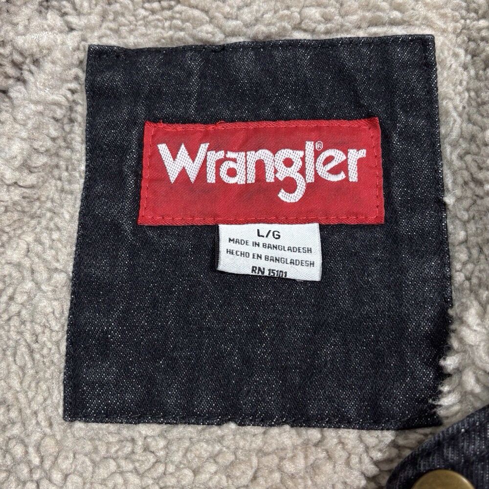 Wrangler Chore Jacket Mens Large Corduroy Collar Sherpa Lined Zip Black Denim